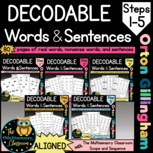 ALIGNED Bundle Decodable Word Lists and Sentences (Orton Gillingham Steps 1-5)