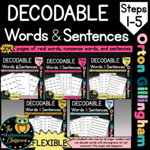 Flexible Bundle Decodable Word Lists and Sentences (Orton Gillingham Steps 1-5)