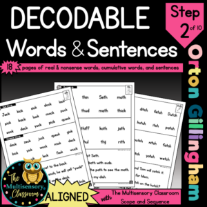 ALIGNED Decodable Word Lists and Sentences (Orton Gillingham Step 2)
