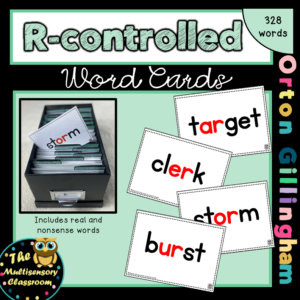 Orton Gillingham Word Cards: R-controlled