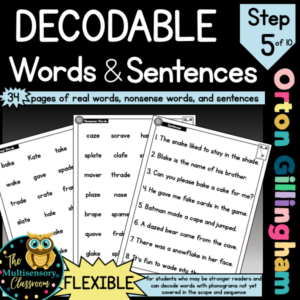 FLEXIBLE Decodable Word Lists and Sentences (Orton Gillingham Step 5)