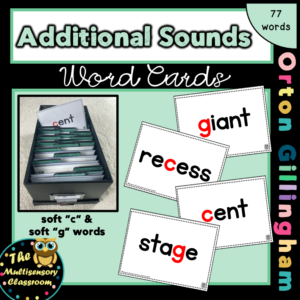 Orton Gillingham Word Cards: Additional Sounds (soft c, soft g, y as short /i/)