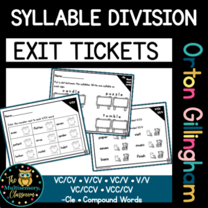 Syllable Division Exit Tickets