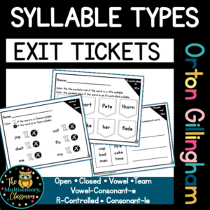 Syllable Types Exit Tickets