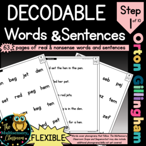 Flexible Decodable Word Lists and Sentences (Orton Gillingham Step 1)