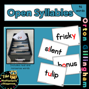 Orton Gillingham Word Cards: Open Syllables
