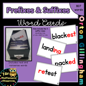 Orton Gillingham Word Cards: Prefixes and Suffixes